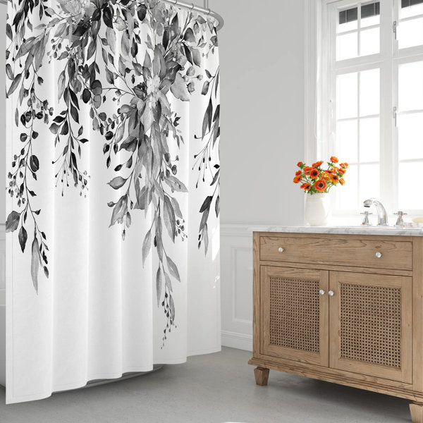 Winston Porter Eucalyptus Shower Curtain Black Floral Shower Curtain